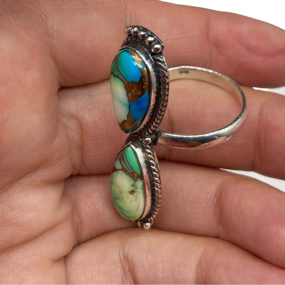 Peacock Dahlia Kingman Turquoise Ring Size 10.5 Solid 925 Sterling Silver Green - Picture 8 of 9